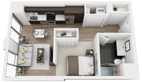Floor plan for studio, 1 bath, 520 sqft